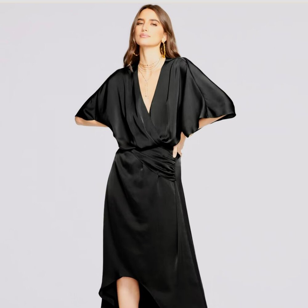Ramy Brook Adiel Wrap Midi Dress Black M